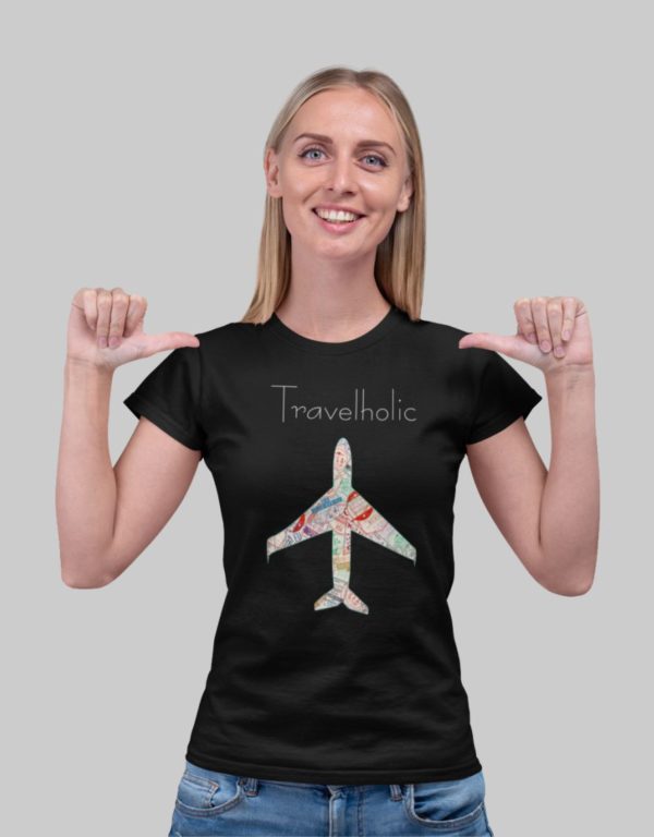 teeketi travelholic woman t-shirt black